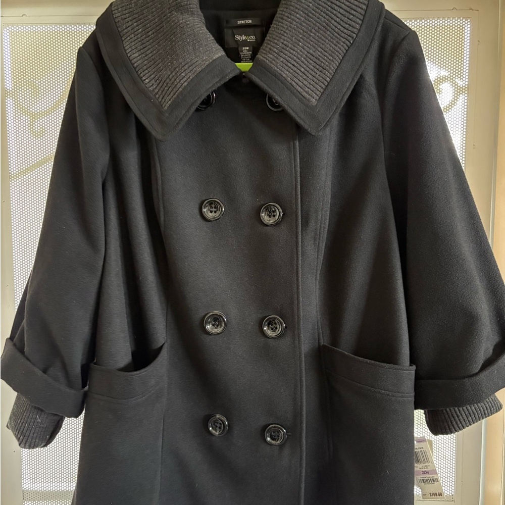 Chaps Women's Black Double-Breasted Coat